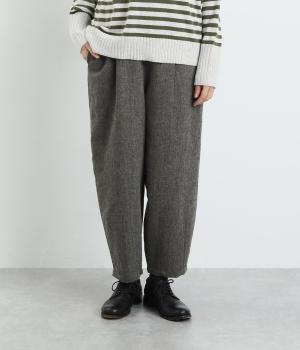 ツイード調平織　裾タックパンツ(チャコール-F)
