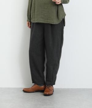 ツイード調平織　裾タックパンツ(ブラック-F)