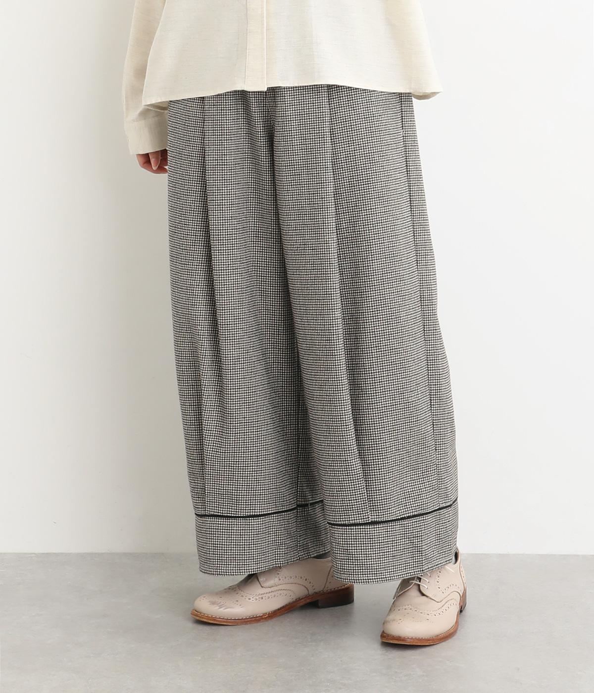 ウール混千鳥格子　セミワイドパンツ(アイボリー-F)