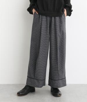 ウール混千鳥格子　セミワイドパンツ(ネイビー-F)