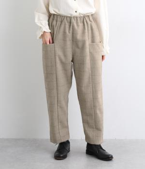 へリンボンチェック　サイドポケットテーパードパンツ(ベージュ-F)