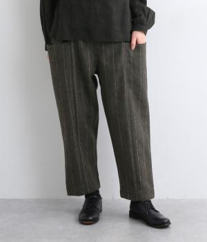 へリンボンチェック　サイドポケットテーパードパンツ(ブラウン-F)