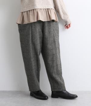 へリンボンチェック　サイドポケットテーパードパンツ(ブラック-F)