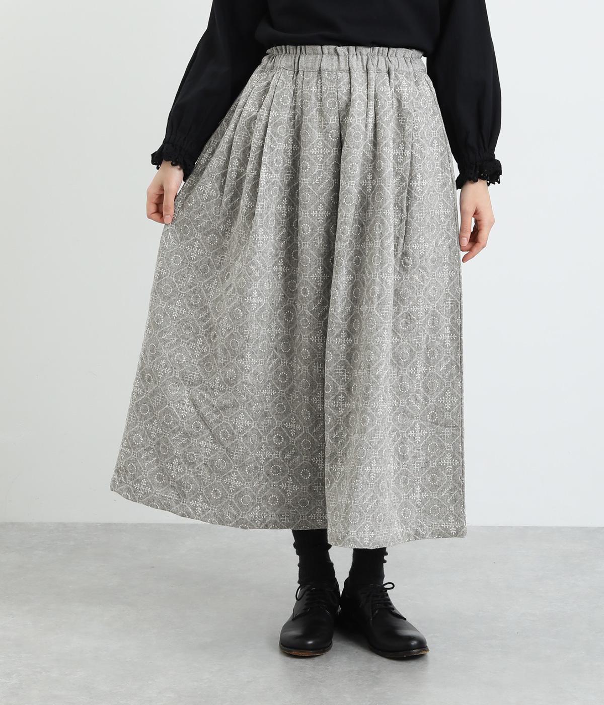 オリジナル北欧パッチワーク風刺繍　スカート(グレー-F)