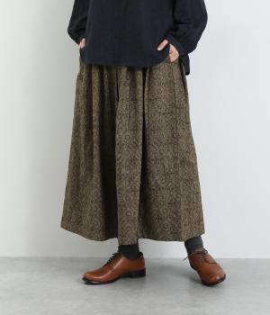 オリジナル北欧パッチワーク風刺繍　スカート(ブラウン-F)