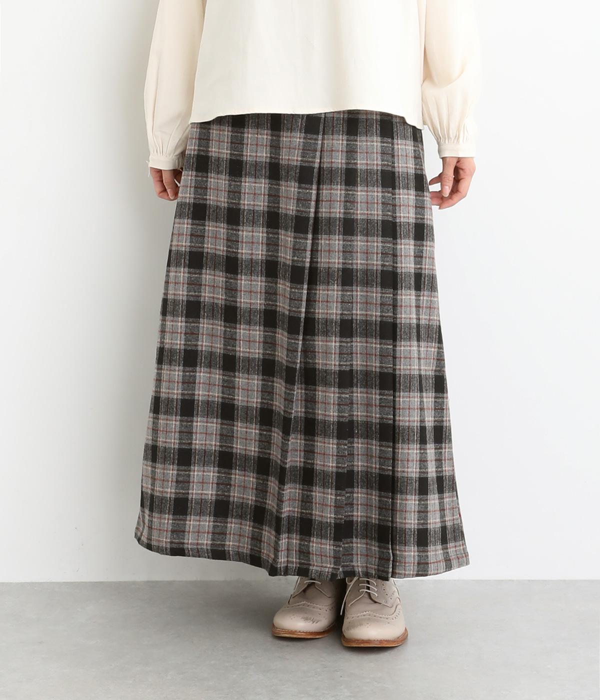 ウール混平織起毛 アシンメトリータックチェックスカート（le ciel de