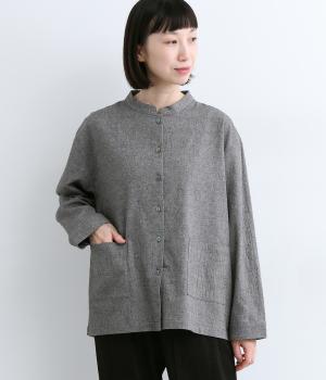 コットンシャンブレー平織　ポケットチュニックブラウス(グレー-F)