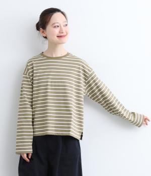 コットン混天竺ボーダーカットソーTシャツ