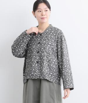 コットン混ガーゼジャカード小花柄カーディガン