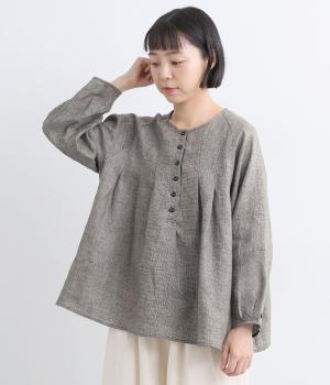 リネン100％千鳥柄ブラウス