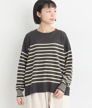 コットンウール混ニットブラウス(チャコール-F)