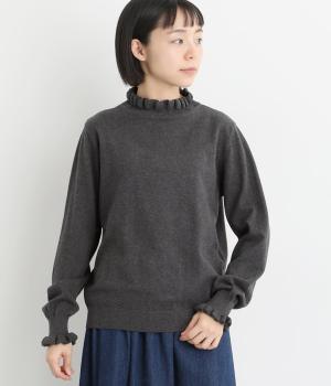 コットンカシミヤブラウス(チャコール-F)