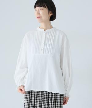 コットン綾織裏薄起毛　袖レースブラウス