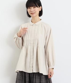 コットン混薄起毛平織　ヨークタックブラウス