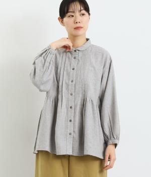 コットン混薄起毛平織　ヨークタックブラウス(グレー-F)