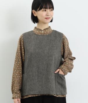 ツイード調平織　2wayベスト(チャコール-F)