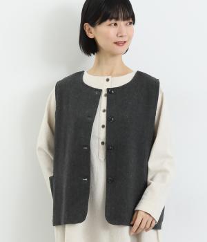 ツイード調平織　2wayベスト(ブラック-F)
