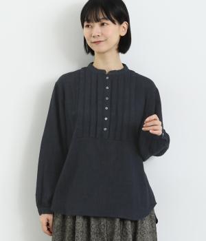 ダブルガーゼ　ヨークタックブラウス(ネイビー-F)