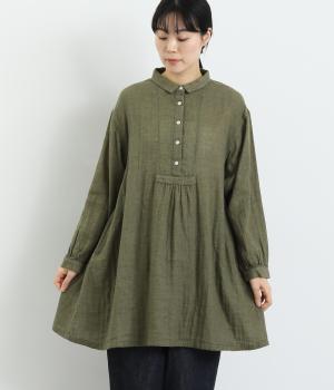 ダブルガーゼチュニックワンピース(カーキ-F)