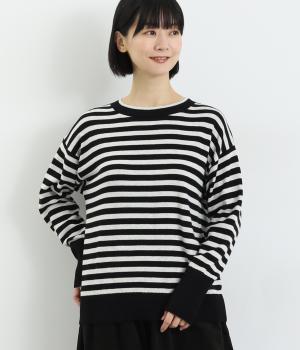 コットンボーダーニットプルオーバー(ブラック-F)