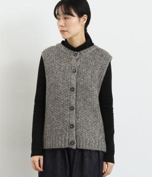 コットン混ミックス調ニットベスト(グレー-F)