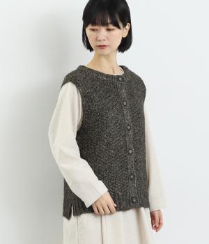 コットン混ミックス調ニットベスト(ブラック-F)