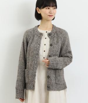 コットン混ミックス調　ニットカーディガン(グレー-F)