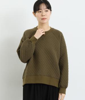 コットンニットキルト　プルオーバー(カーキ-F)