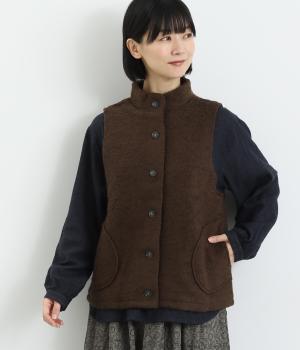 ループヤーンカットソー　ハイネックベスト(ブラウン-F)