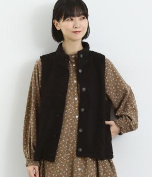 ループヤーンカットソー　ハイネックベスト(ブラック-F)