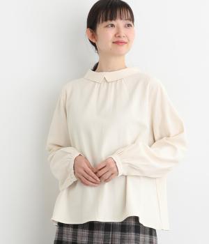 コットンフランネル　バックボタンブラウス(アイボリー-F)