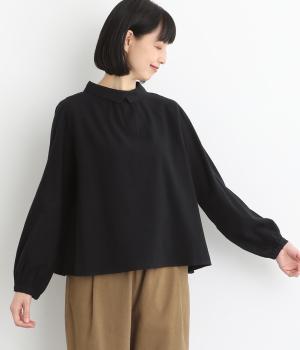 コットンフランネル　バックボタンブラウス(ブラック-F)