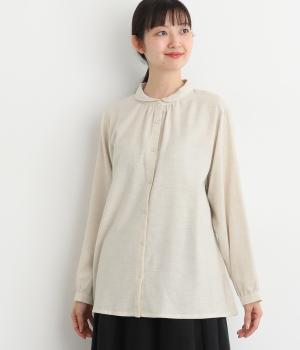 コットンシャンブレーツイル　ちび襟ブラウス(アイボリー-F)