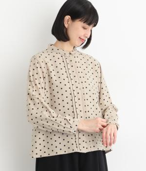コットンシャンブレードットプリント　ブラウス