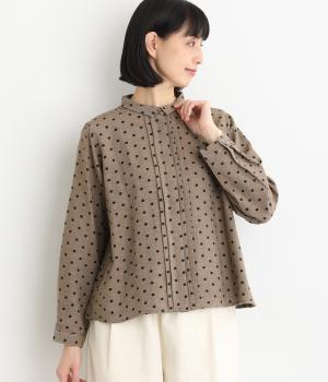 コットンシャンブレードットプリント　ブラウス(ブラウン-F)