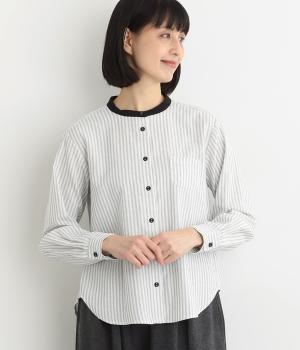 コットン混裏起毛ストライプ　クレリックブラウス