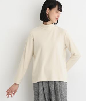 コットン混起毛リブカットソー　ハイネックプルオーバー(オフホワイト-F)