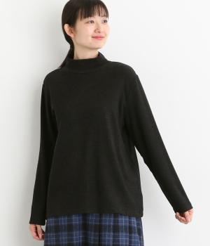 コットン混起毛リブカットソー　ハイネックプルオーバー(チャコール-F)