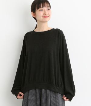 コットン混起毛リブカットソー　ボリューム袖プルオーバー(チャコール-F)