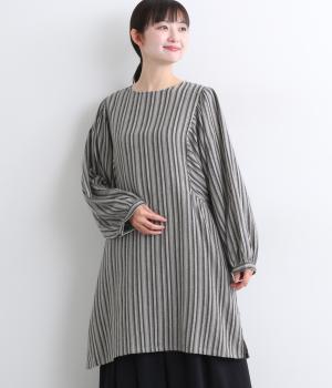 ストライプ微起毛チュニック(グレー-F)