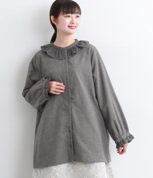 コットン平織微起毛　フリル襟・袖ブラウス