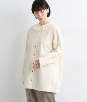 コットン平織微起毛　フリル襟・袖ブラウス(アイボリー-F)