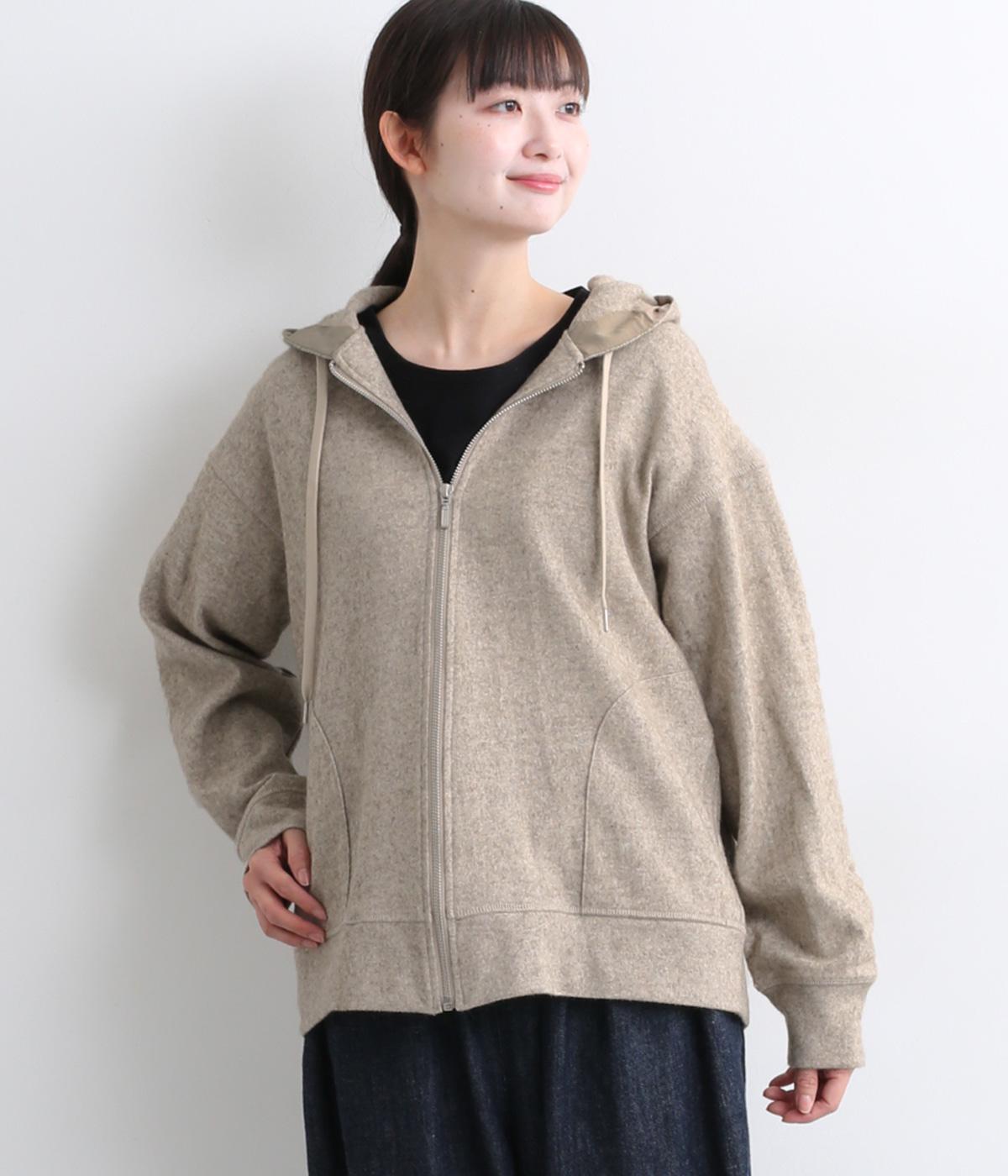 Ｗフェイス起毛パーカー(ベージュ-F)