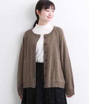 メリノウール混ニット　ポケットカーディガン(ブラウン-F)