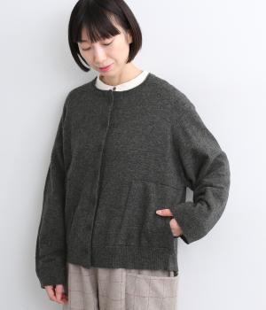 メリノウール混ニット　ポケットカーディガン(チャコール-F)