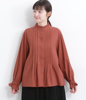 コットン綾織裏起毛タックブラウス(レッド-F)