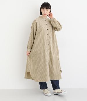 細コーデュロイストライププリントワンピース