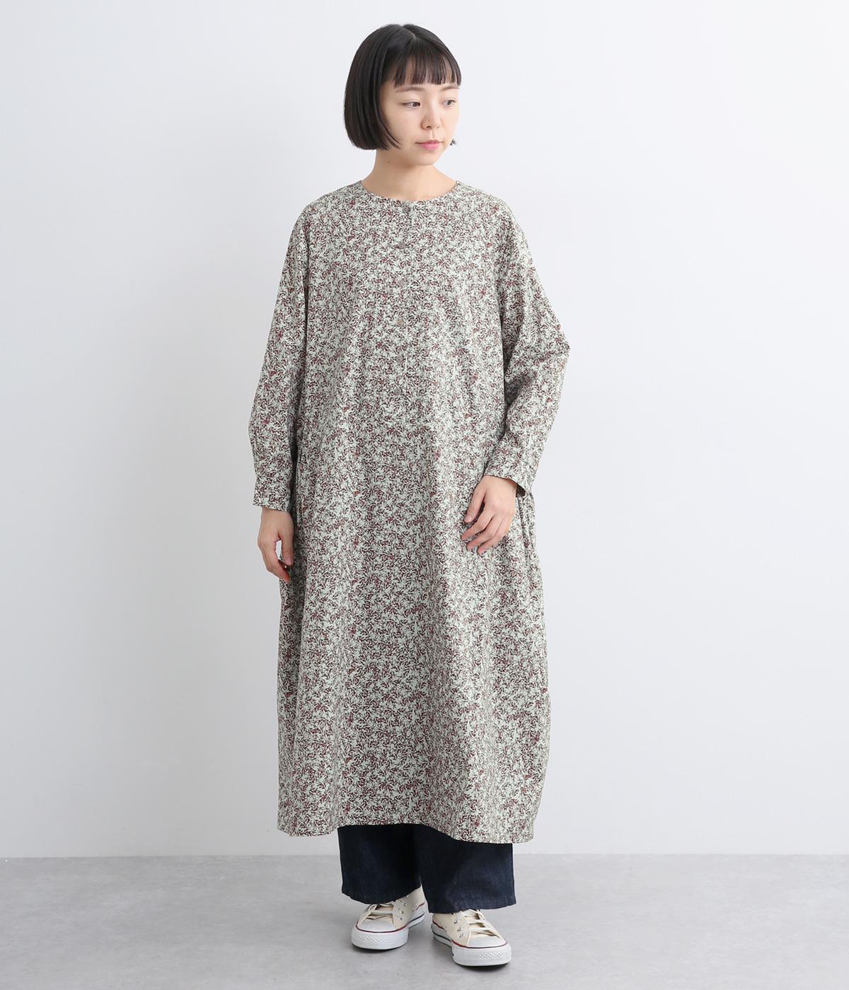 コットンローン草花プリントワンピース(エンジ-F)