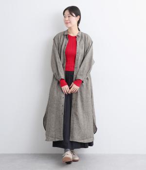 リネン100％千鳥柄ワンピース