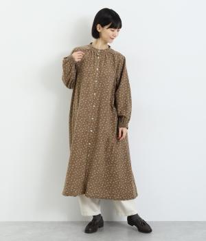 薄起毛花柄プリント　ワンピース(キャメル-F)